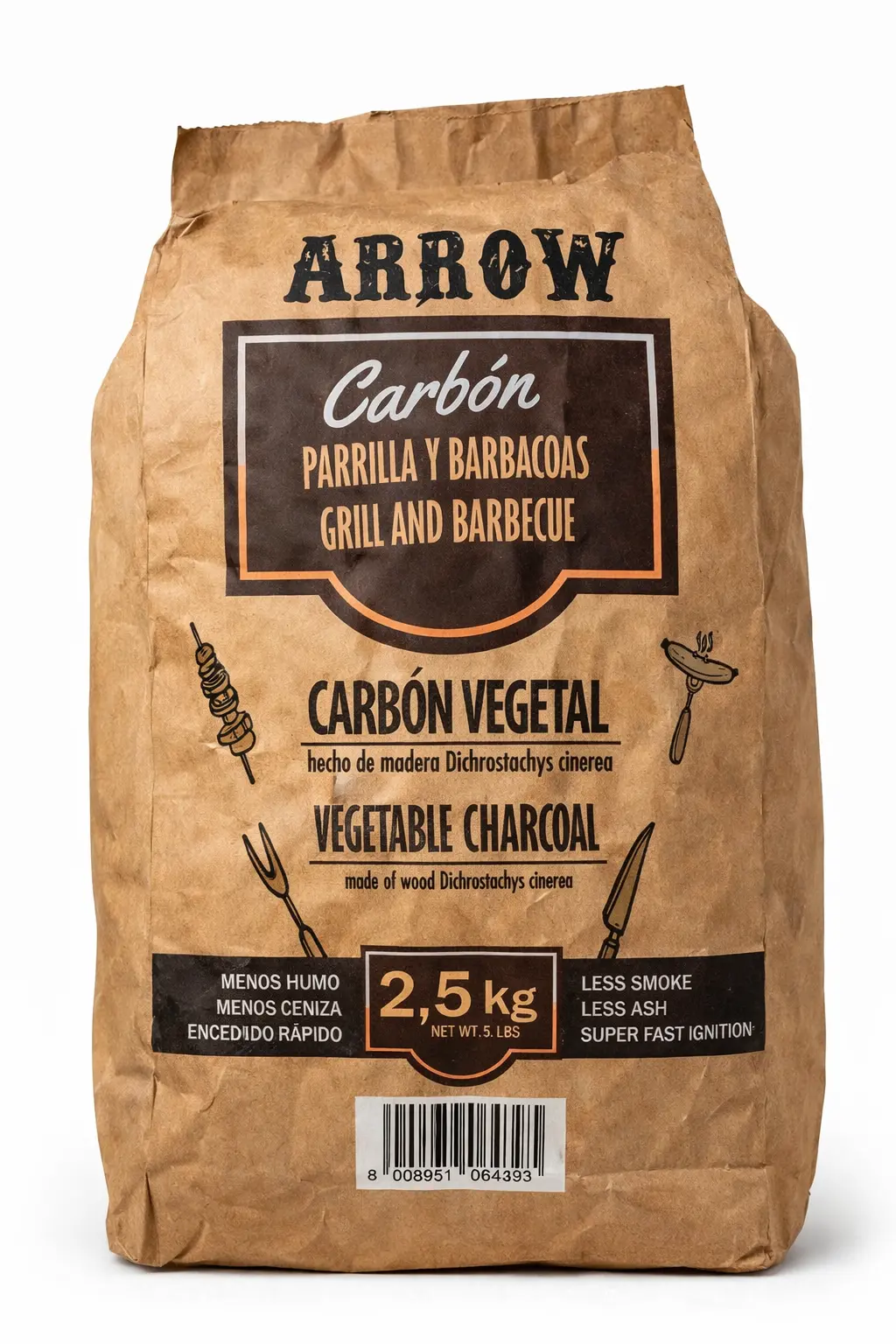 Carbón menos humo, carbón arrow, carbón vegetal, carbón rápido encendido, carbón con menos ceniza